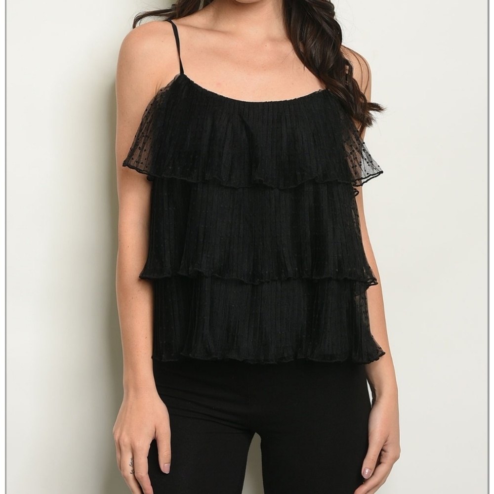 Layered black swiss dot top